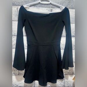 Privy Black Romper Small Off-Shoulder Long Bell Sleeves One-Piece